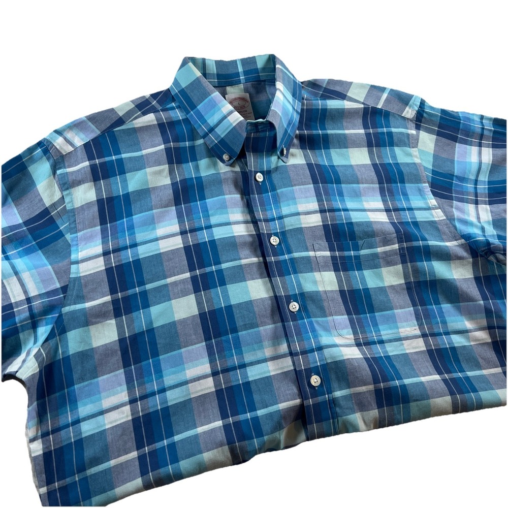 Brooks Brothers Madison Dress Shirt‎ Plaid Non-Iron Short Sleeve Mens Large